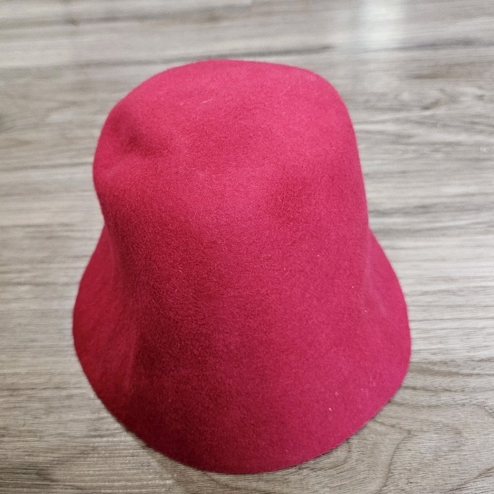 By Anthropologie Wool Felt Hat Dark Pink Womens Simple Bucket